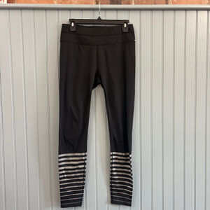 Athleta Black and Silver Striped Leggings M